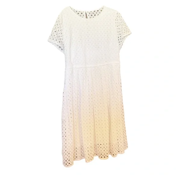 Lane Bryant White Eyelet Dress. Short Sleeve. Mid Length. Elastic Waste. Size 16 Lane Bryant White Eyelet Dress. Short Sleeve. Mid Length. Elastic Waste. Size 16